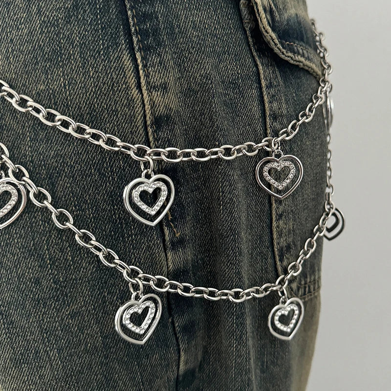 Unisex Jeans Pants Chain Belts - Punk Metal Crescent Geometric Bag Chain, Hip Hop Hipster Keychain for Men & Women