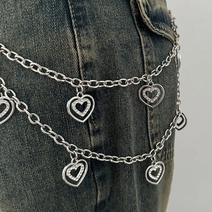 Unisex Jeans Pants Chain Belts - Punk Metal Crescent Geometric Bag Chain, Hip Hop Hipster Keychain for Men & Women