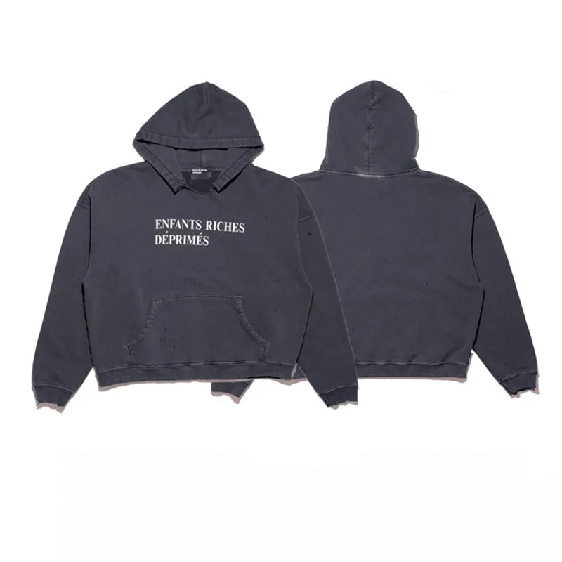 2025SS Ripped E.R.D. Hoodie – Men & Women Slogan Print Short Wide Sweatshirt