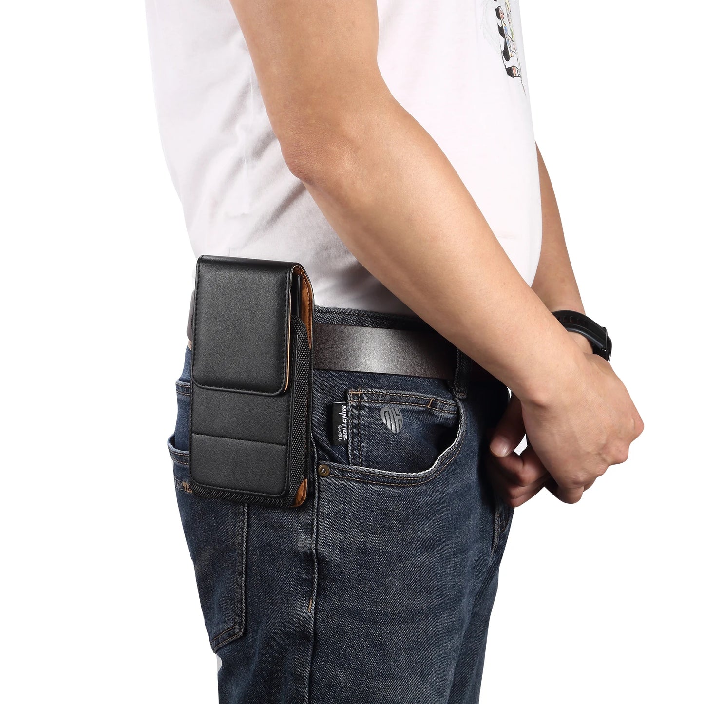 FULAIKATE Sheepskin Textured Card Slot Waist Pouch – Durable Bag for iPhone 12 Pro Max, Samsung Galaxy S24, Vertical Holster