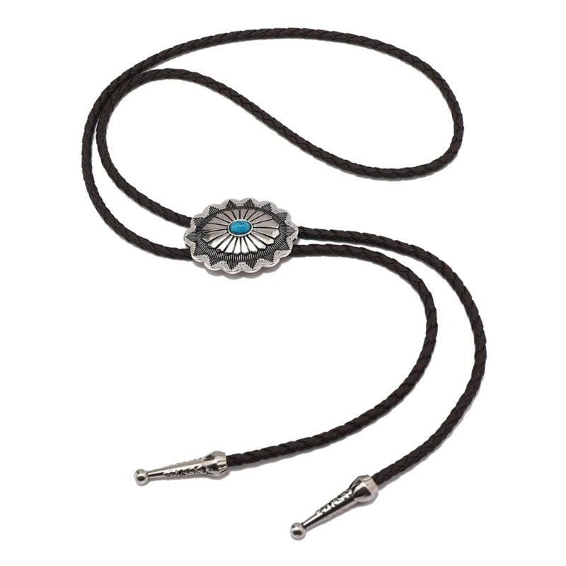 Adjustable Bolo Tie – Western Cowboy Necktie for Teens, Men & Women, Punk Shirt with Alloy Turquoise Buckle Pendant