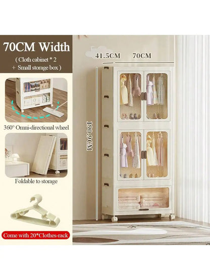 Plastic Wardrobe Closet — 27.6" Wide Stackable Multi-Layer Storage Bins with Lids & Wheels, Collapsible Drawer Organizer