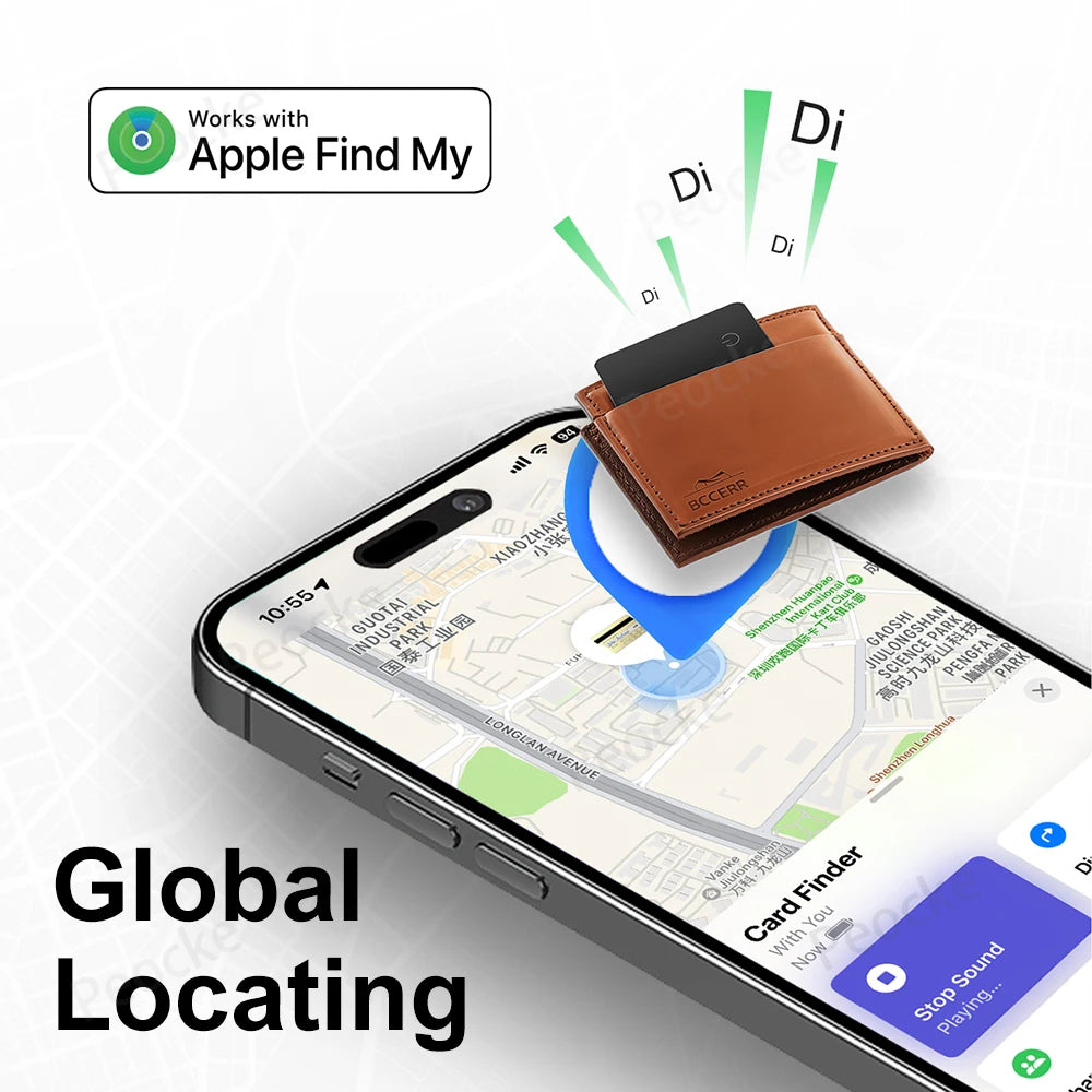 Ultra-Thin Wallet Anti-Loss GPS Tracker Card – Bluetooth Smart Tag with Wireless Charging, IP67 Waterproof for iPhone