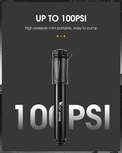 WEST BIKING Mini Bicycle Pump – Portable 100PSI Aluminum Alloy Hand Pump for Schrader & Presta Valves, MTB & Road Bikes