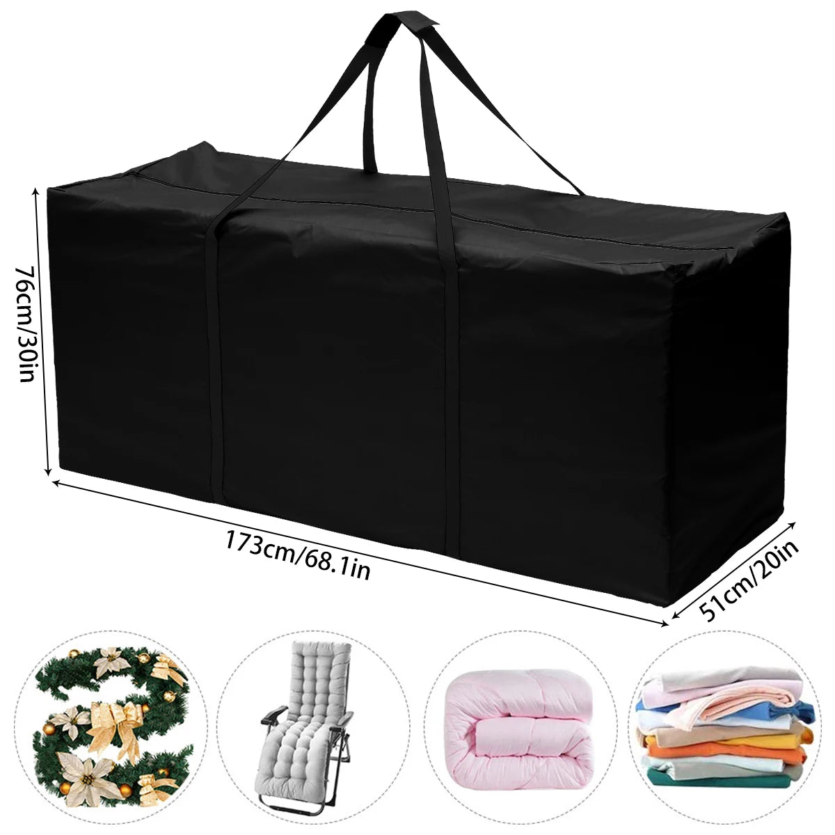 Outdoor Garden Furniture Cushion Storage Bag — Waterproof Zipped Trunk Case, Heavy-Duty 210D Rip-Proof Oxford Fabric