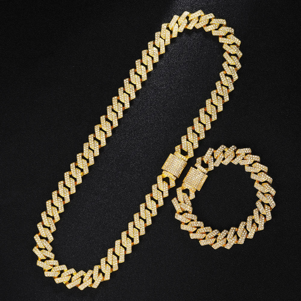 Gold Color Cuban Chain Watch for Men - Hip Hop Miami Curb, Iced Out Rhinestones, Bling Rapper Necklace, Watch & Bracelet Jewelry