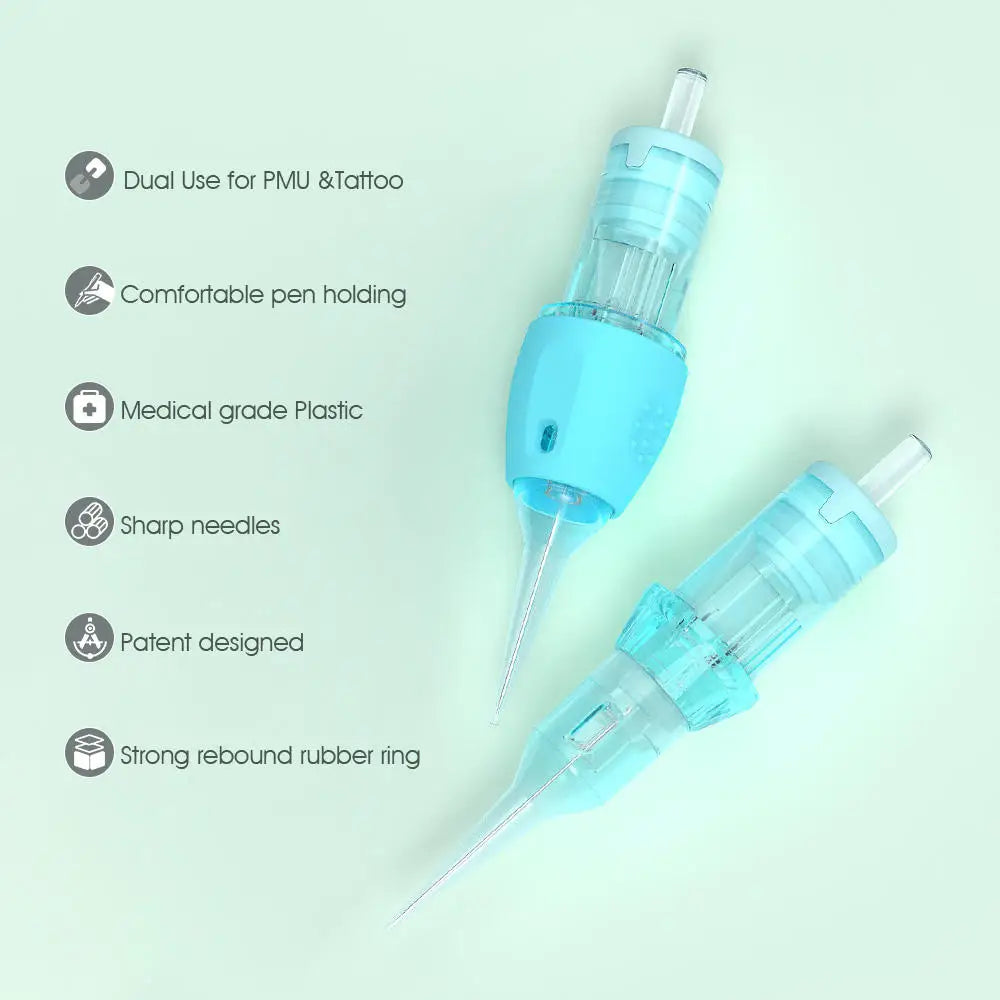 20pcs Gray Tattoo Cartridge Needles – Disposable Sterile Membrane System for Permanent Makeup Machines & Grips