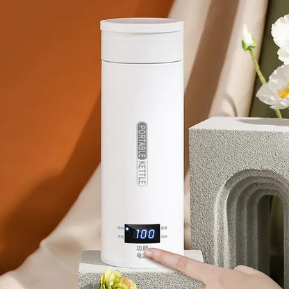 500ML Portable Electric Kettle — Travel Tea & Coffee Boiler Thermal Cup with Anti-Scald Design and English Menu