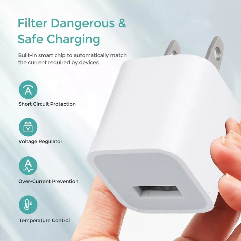 1-5 Pcs USB Wall Charger Adapter – Fast Charging for iPhone 14, 13, 12, 11 Pro Max, XR, XS, 8, 7, iPad, US Plug