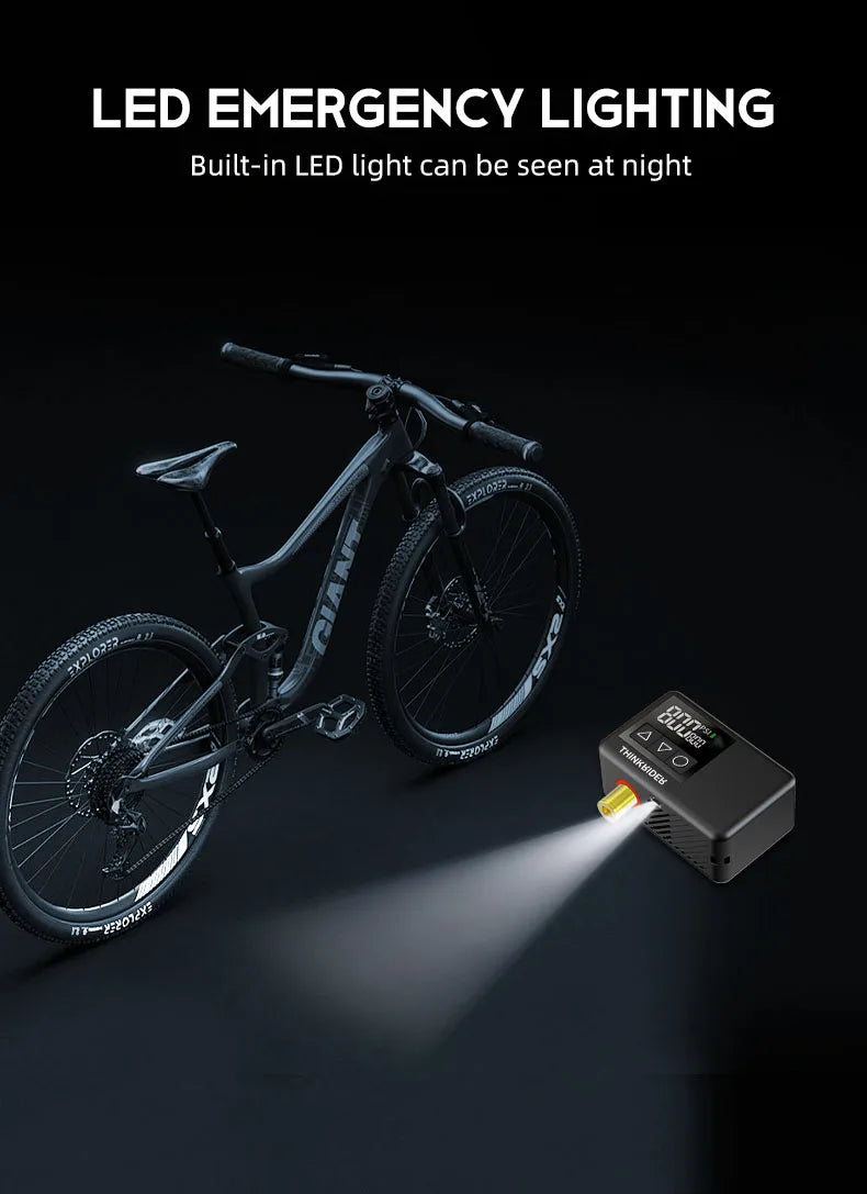 ThinkRider 120 PSI Mini Electric Bike Pump – Portable Tire Inflator with Digital Gauge Display