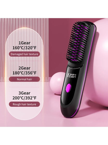 Wireless Negative Ion Hair Straightening Comb – Portable Straightener & Curling Tool