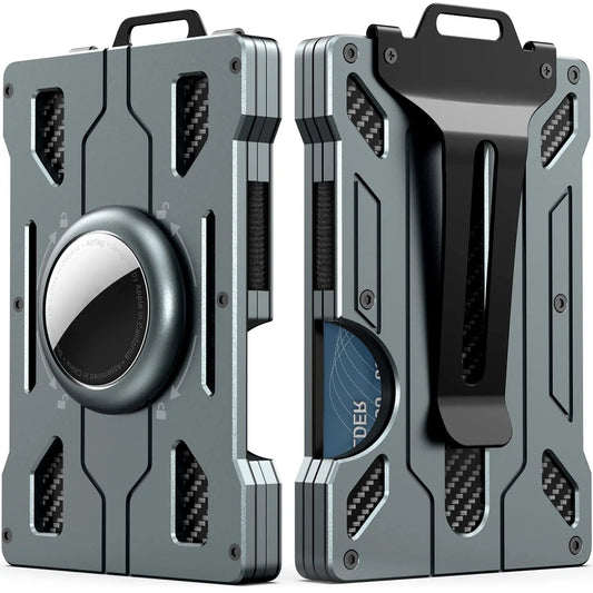 Minimalist RFID-Blocking AirTag Wallet for Men – Slim Metal Money Clip Aluminum Card Holder