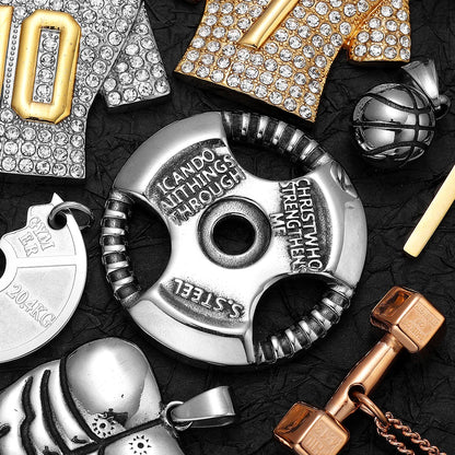 Messi, Ronaldo, Mbappé Football Jersey Necklace – Stainless Steel Dumbbell Pendant Chain for Men, Punk Gym Style