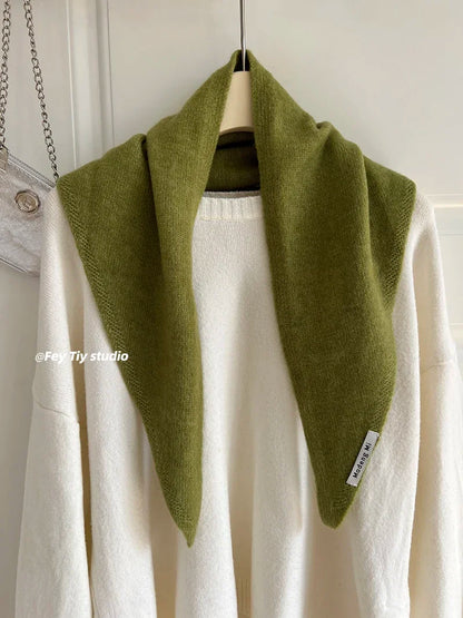 British Korean Style Wool Knitted Triangular Scarf – Multi-Functional Headscarf, Warm Knit Scarf for Women