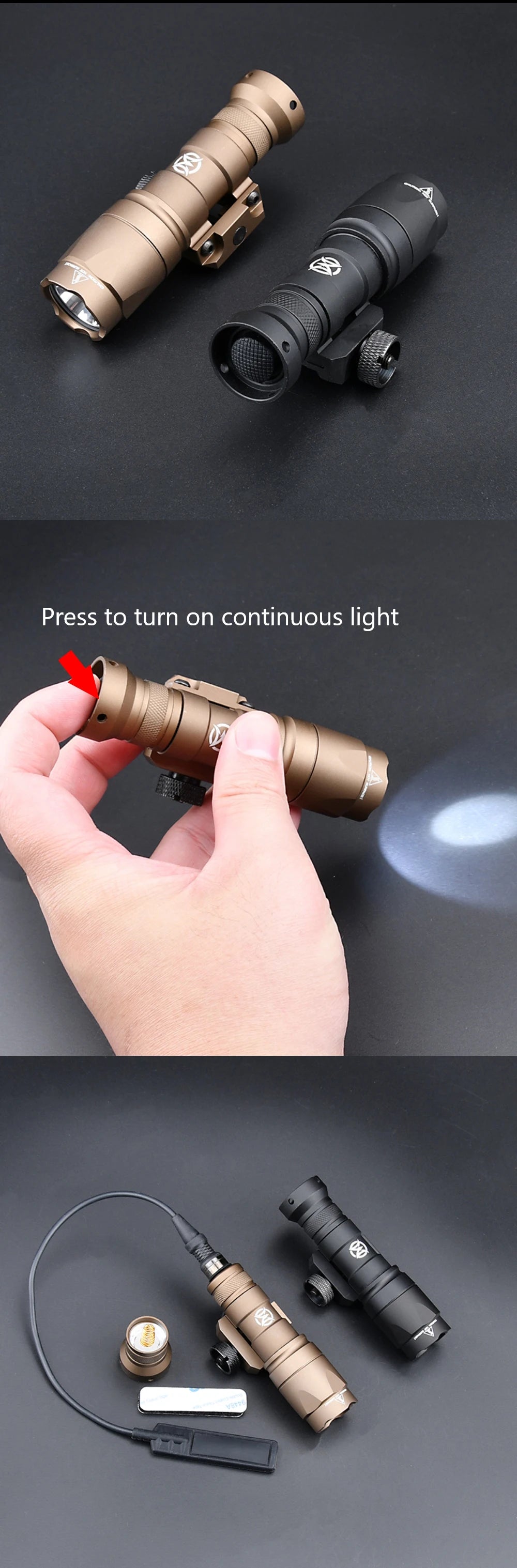 WADSN Surefire M300A Tactical Flashlight - Mini Weapon Scout LED Light, 20MM Rail Mount, Momentary & Constant-On Mode