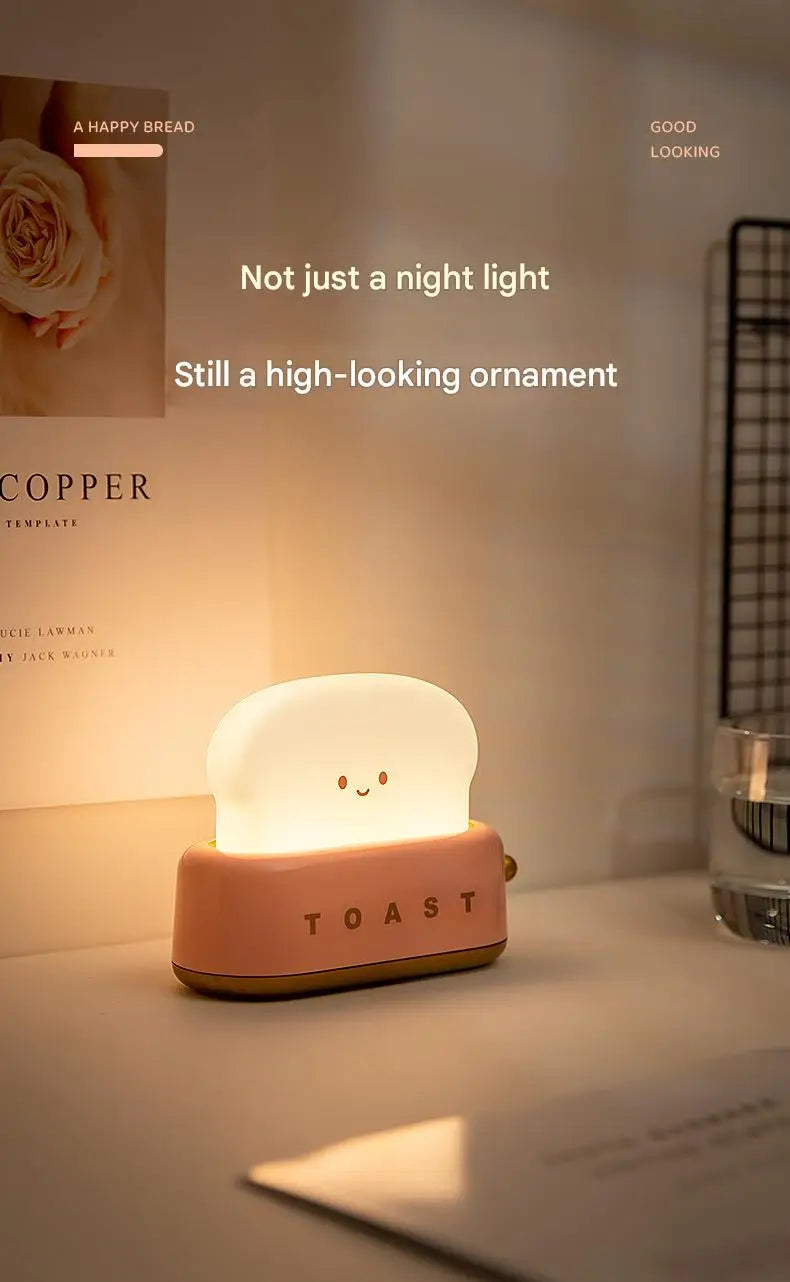 INS Style Toast Maker Night Light – Creative LED Bedside Desk Lamp with Timer