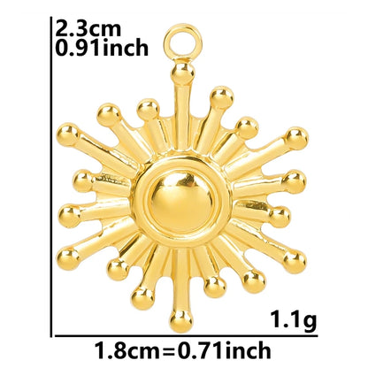 6pcs Real Gold-Plated Sun Charms - Stainless Steel Jewelry Making Pendants, Heart, Moon & Sunshine Design