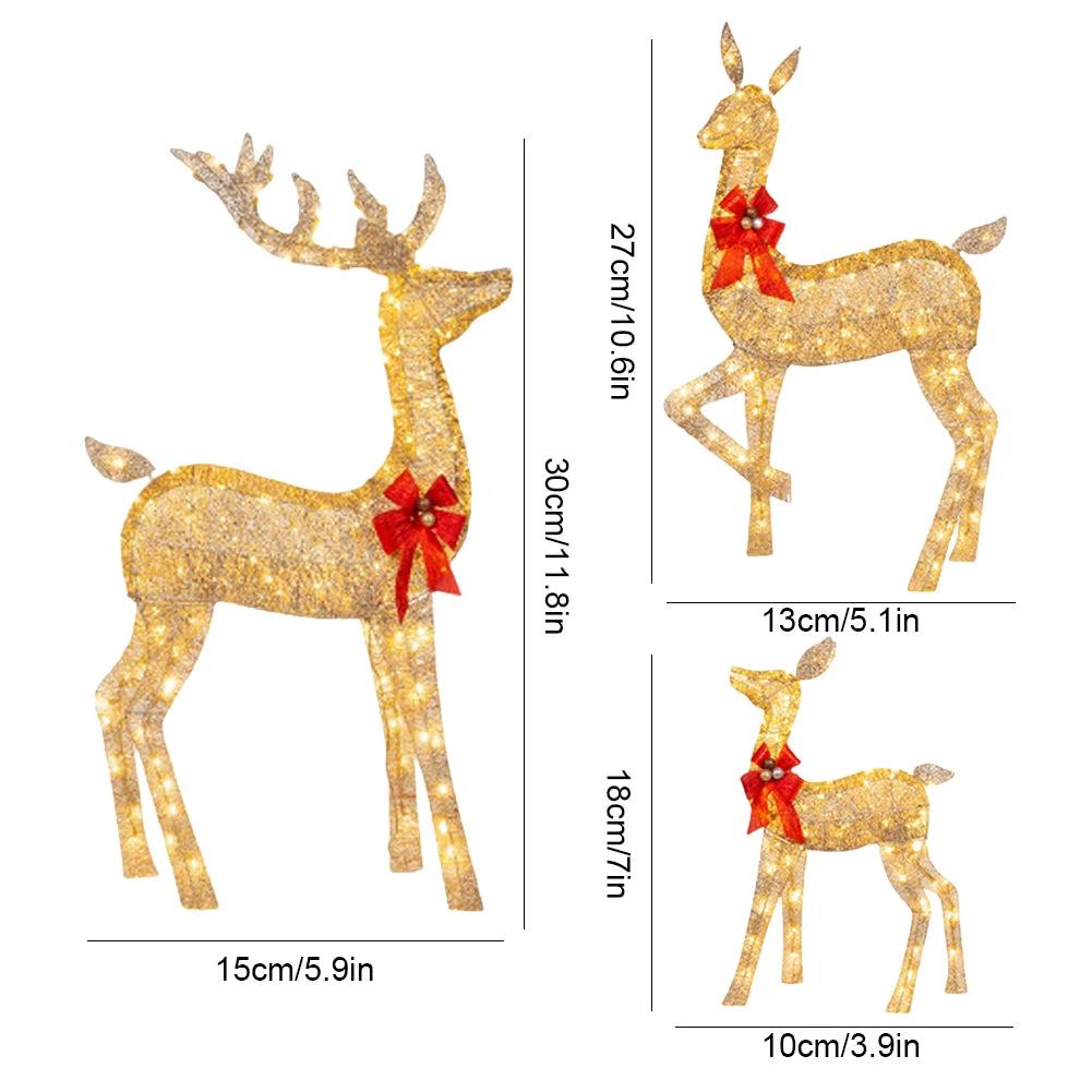 3PCS Lighted Reindeer Christmas Decoration Set – Cute Yard & Home Holiday Lights