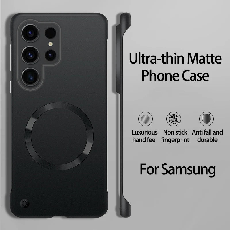 Ultra Thin Magnetic Metal Case for Samsung S25/S24 Ultra, S23/S22 FE – Frameless Matte PC Cover with MagSafe Compatibility