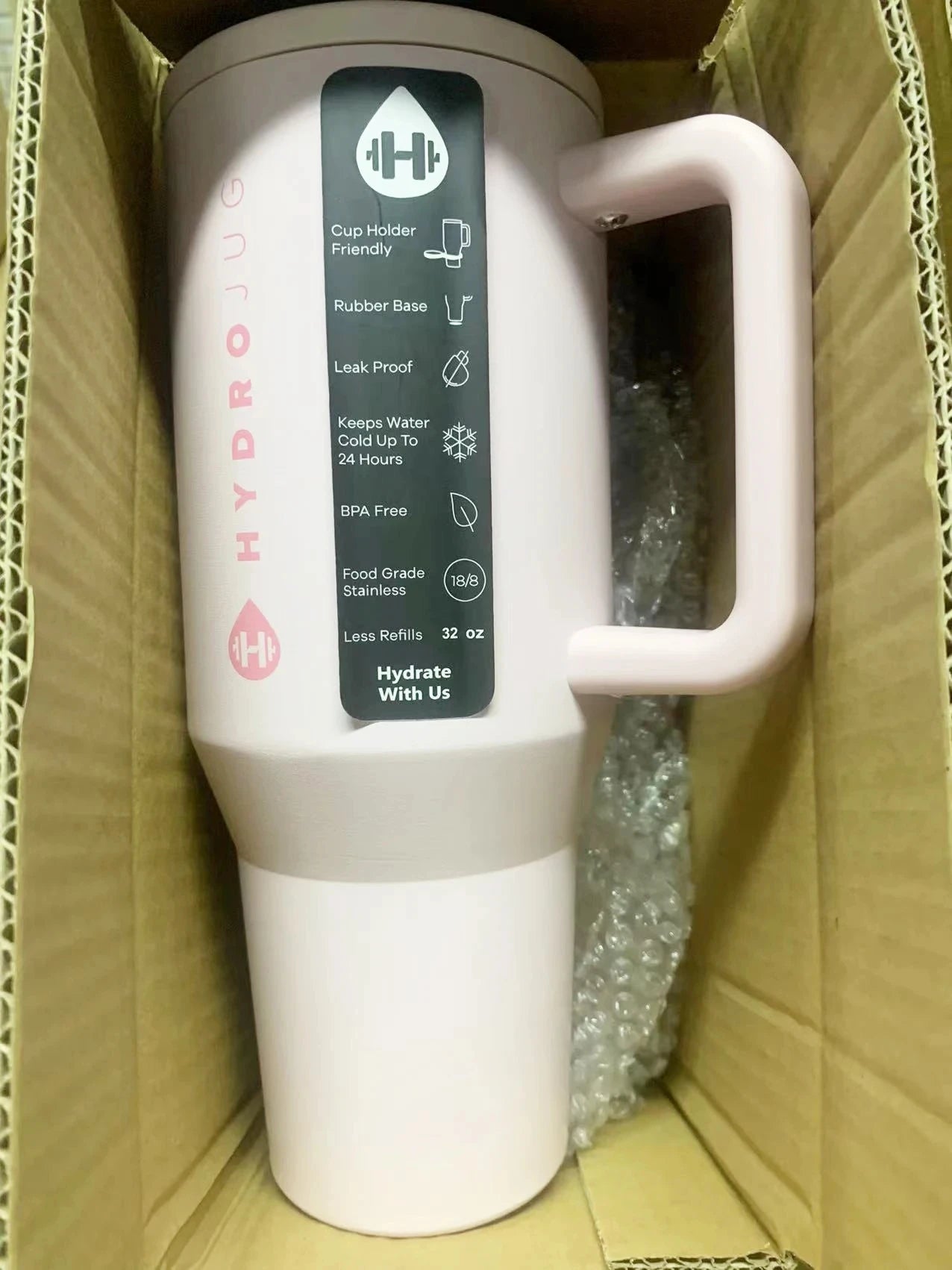 HydroJug 32oz/40oz Traveler Tumbler — Stainless Steel Vacuum Insulated Car Mug with Straw Lid & Double Wall Thermal Iced Design