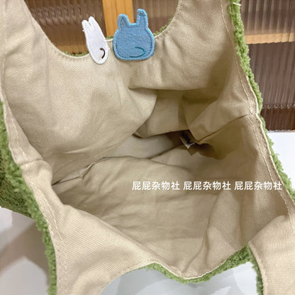 Cartoon Cat Embroidered Lamb Plush Handbag – Cute One-Shoulder Messenger Bag for Mobile Phone & Daily Use