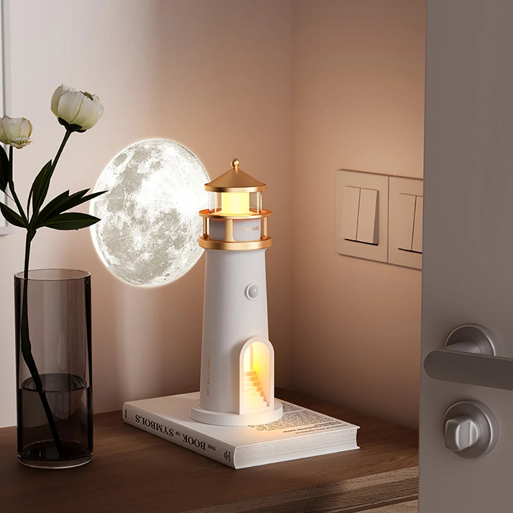 Moon Projection Lighthouse Night Light – Dimmable, Motion Sensor, Bluetooth Music, Timing Ambient Lamp for Christmas & Birthday Gift