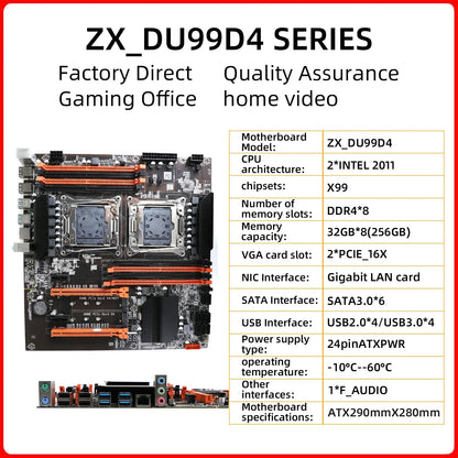 X99 Dual CPU Motherboard ZX-DU99D4X8 V1.1 - Intel X99 Chip, LGA 2011/2011-3 Support, DDR4 RAM