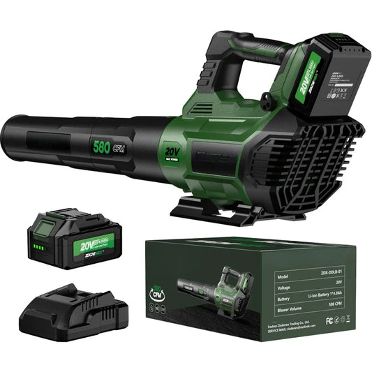 580CFM Electric Leaf Blower with 4.0Ah Battery & Fast Charger – 3-Speed Adjustable, Up to 160MPH Airflow