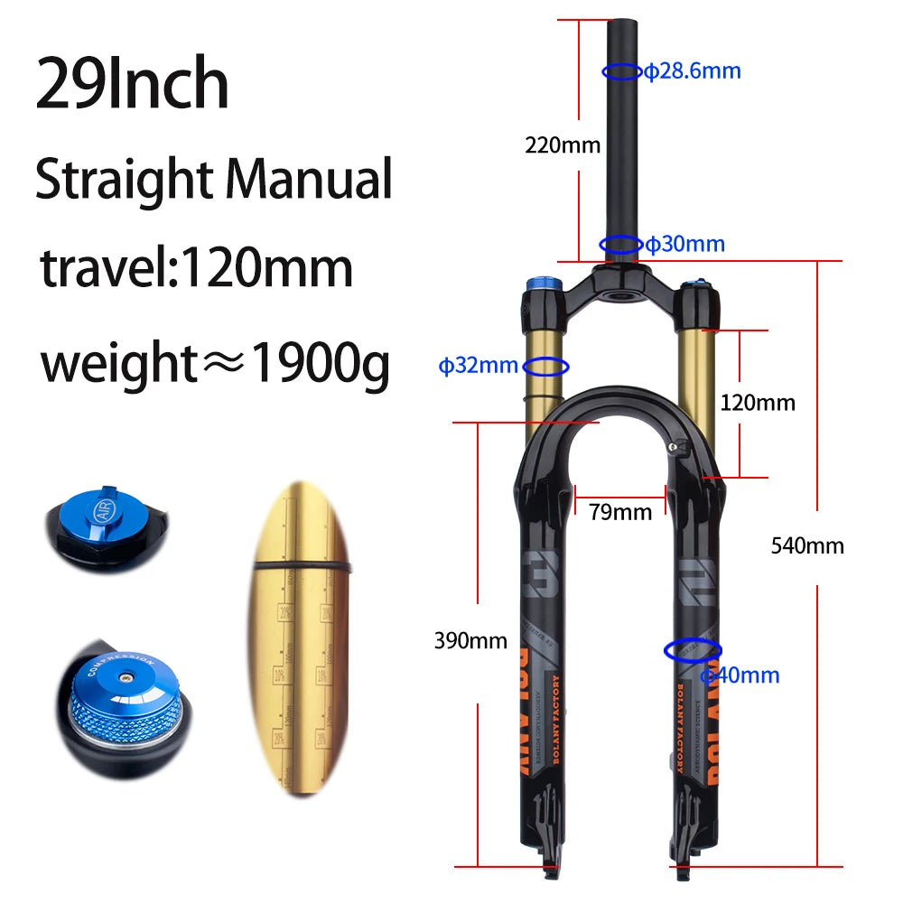 BOLANY Bike Air Fork – 27.5/29inch, 120mm Travel, Lightweight Magnesium Alloy Oil Air Suspension with Quick Release