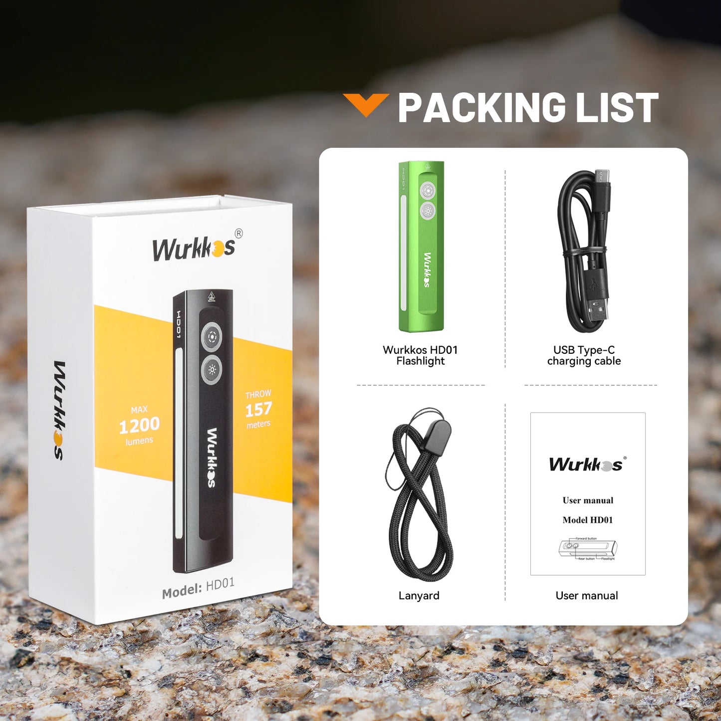 Wurkkos HD01 Multifunctional Flashlight – 1200LM 90CRI with Side RGB Lights, IP65 Waterproof for Hiking