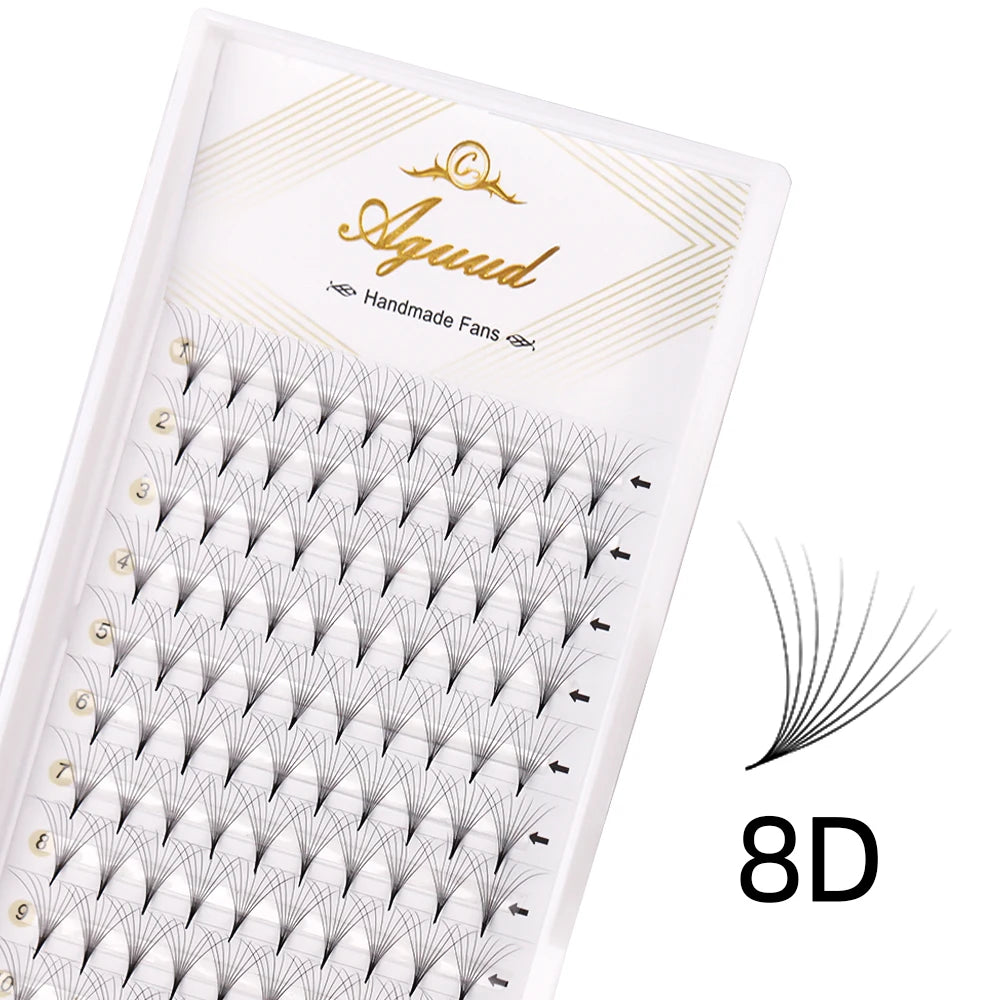 AGUUD 10-Tray Premade Volume Lashes – Super Fans with Needle Stem & Narrow Base for Eyelash Extensions