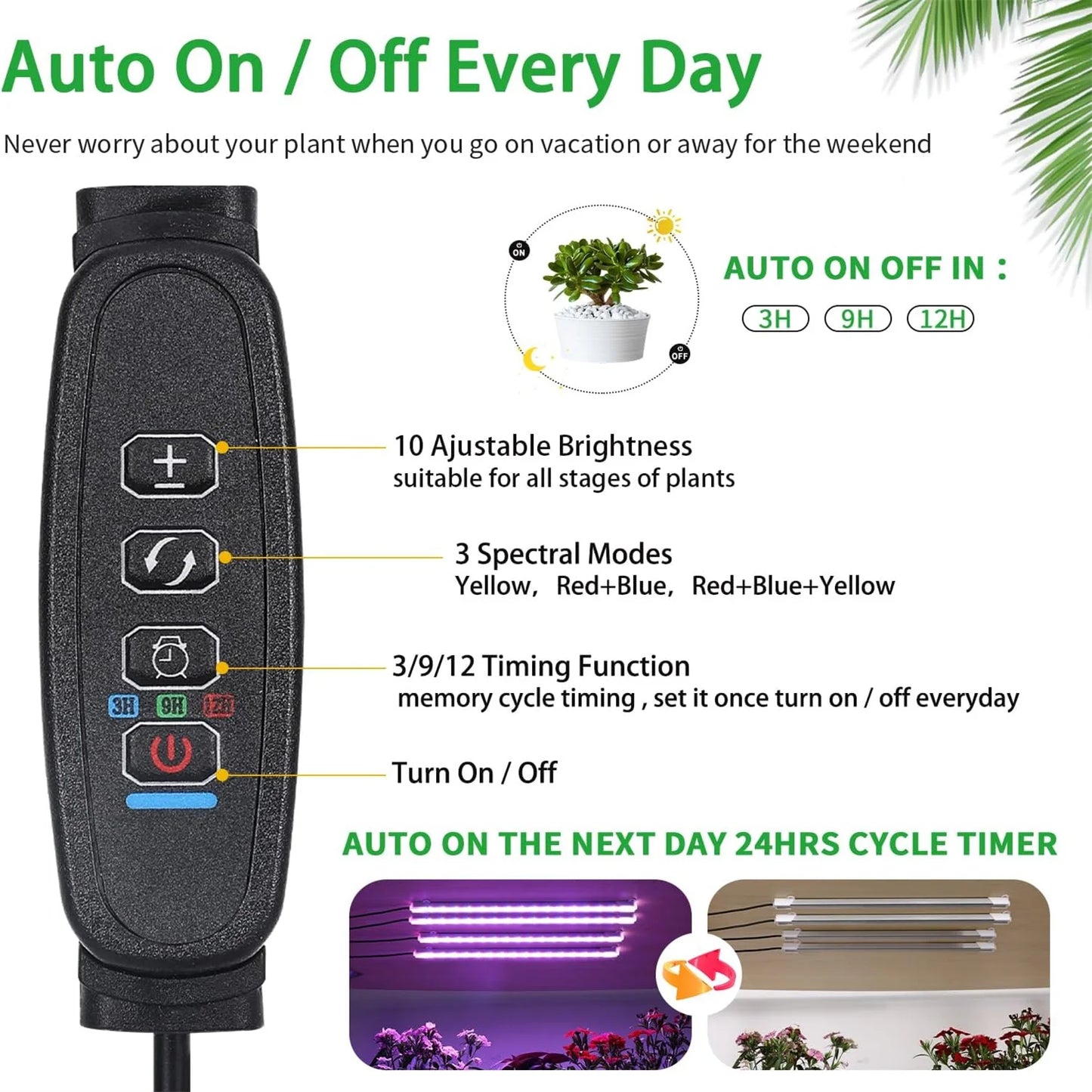 3-Color Indoor LED Grow Light — USB DC5V Full-Spectrum Phyto Lamp with Timer, Dimmable for Hydroponics & Plants