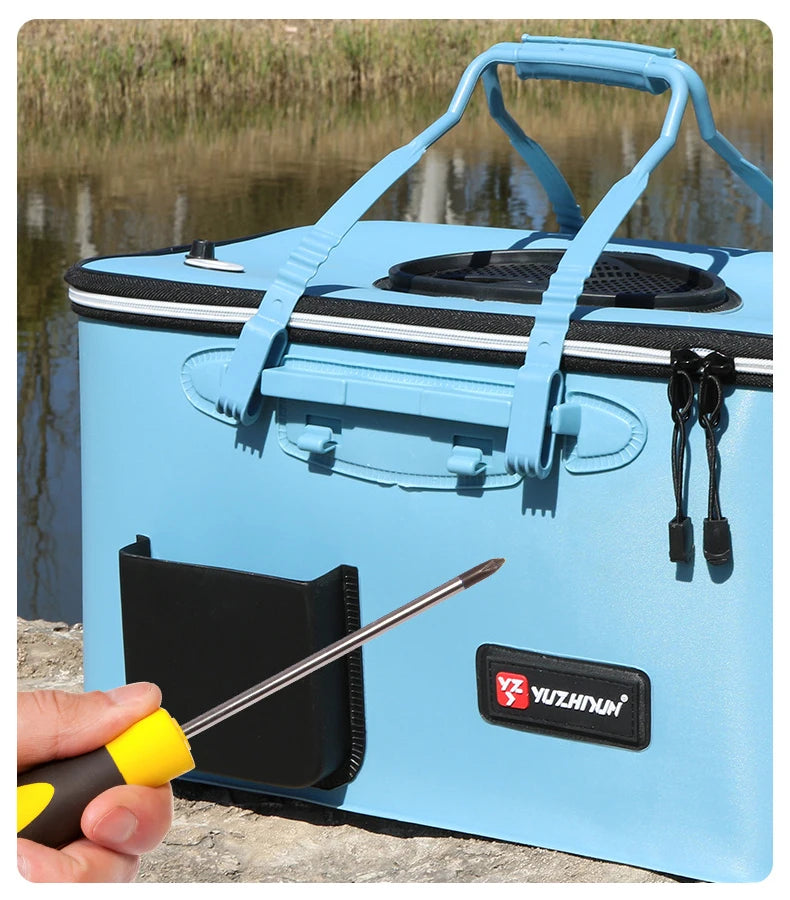 Multifunction Fishing Bucket with Oxygen Pump – Portable Tackle Box & Live Fish Storage Barrel for Camping & Outdoor