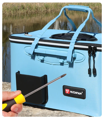 Multifunction Fishing Bucket with Oxygen Pump – Portable Tackle Box & Live Fish Storage Barrel for Camping & Outdoor