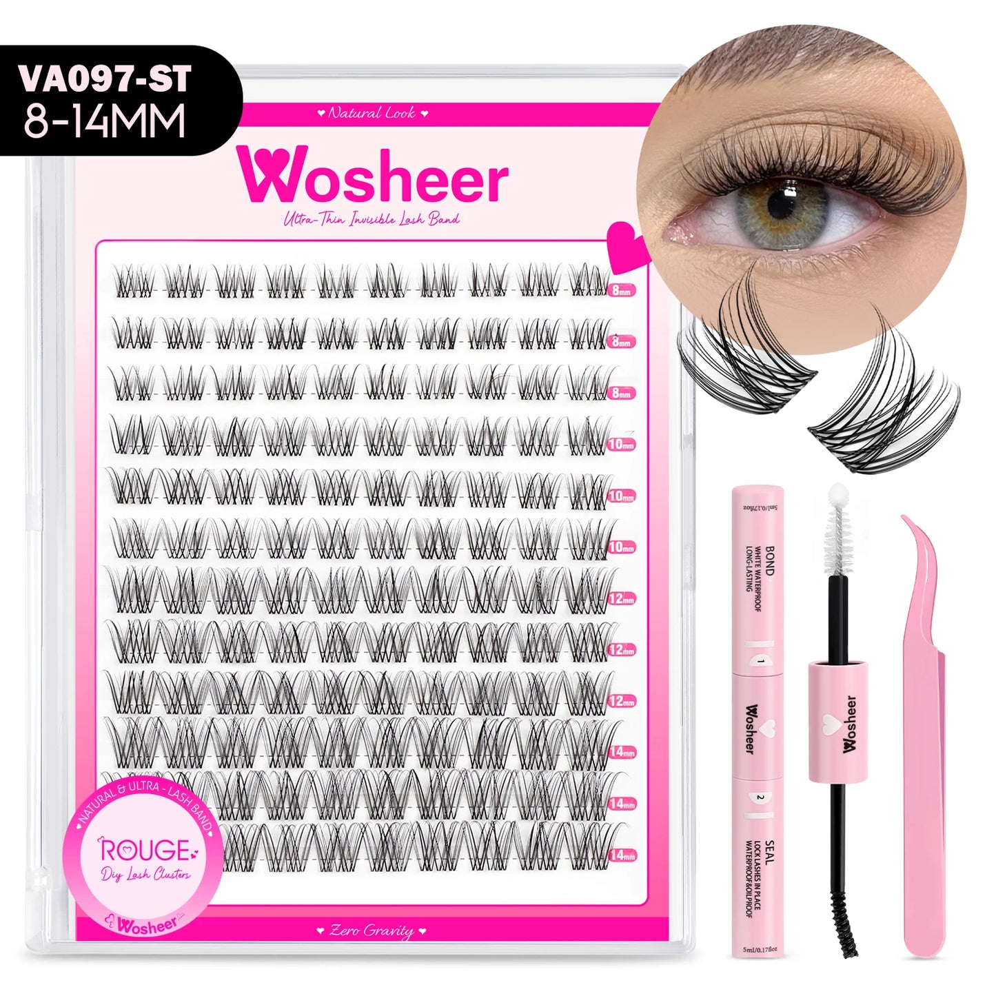 WOSHEER Manga Lash Clusters Kit – Clear Fairy Wet-Look Spiky Individual Anime Eyelashes