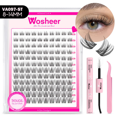 WOSHEER Manga Lash Clusters Kit – Clear Fairy Wet-Look Spiky Individual Anime Eyelashes