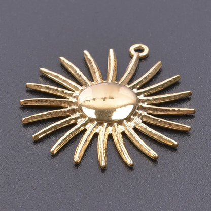 6pcs Real Gold-Plated Sun Charms - Stainless Steel Jewelry Making Pendants, Heart, Moon & Sunshine Design