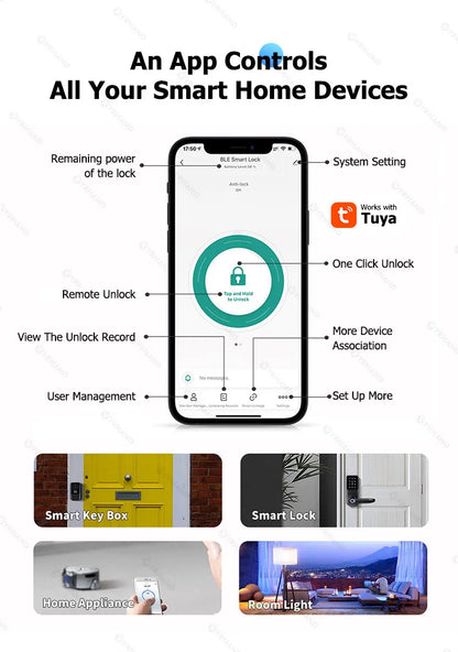 YRHAND TTlock Smart Password Fingerprint Lock Box – Digital Card & Tuya-Compatible Portable IP66 Security for Smart Homes