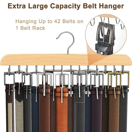 Wooden Belt Rack – Women’s & Men’s Clothes Storage Hanger for Belts, Scarves, Ties, and Wardrobe Organizer