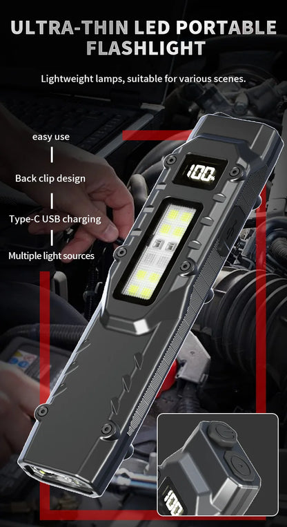 Portable 800 Lumens USB Rechargeable Tactical Flashlight – IPX4 Waterproof LED COB Work Light for Camping