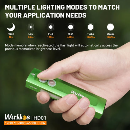 Wurkkos HD01 Multifunctional Flashlight – 1200LM 90CRI with Side RGB Lights, IP65 Waterproof for Hiking