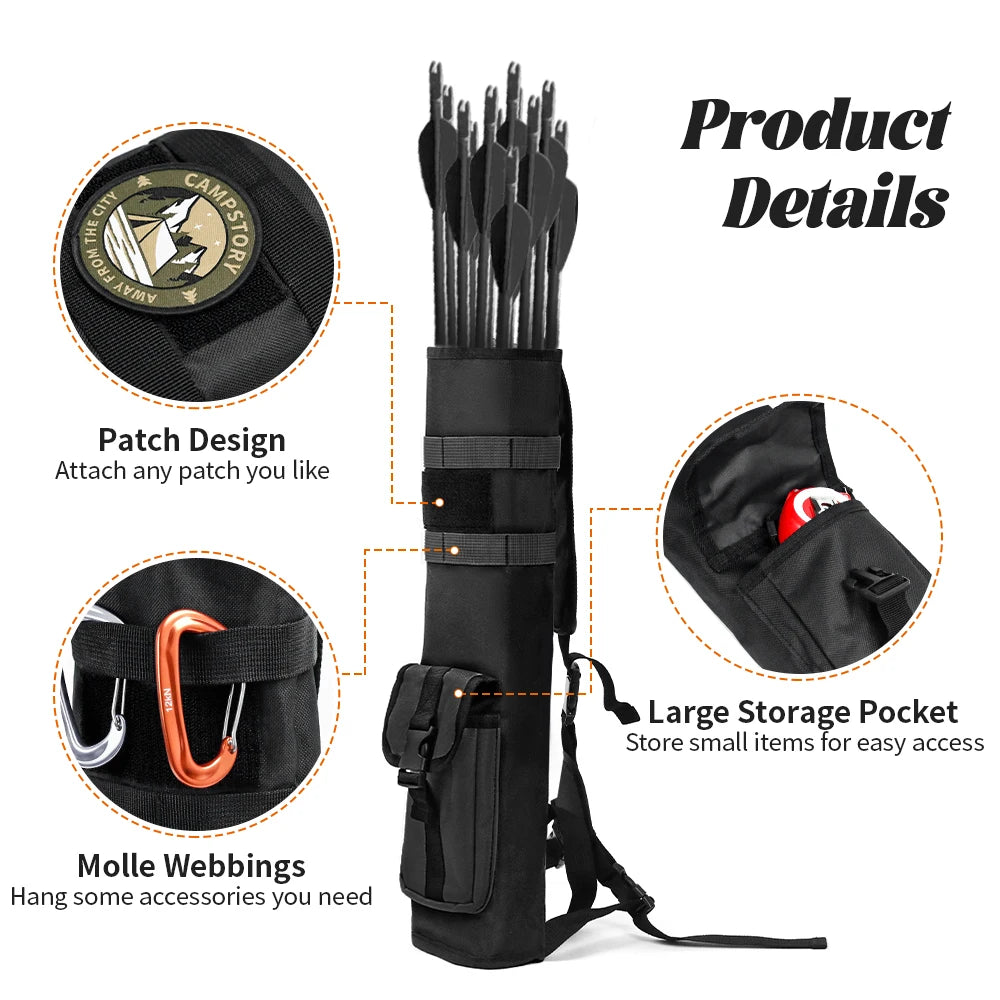 Tactical Archery Quiver with Molle System – Multi-Function Back Arrow Holder Bag with Pockets