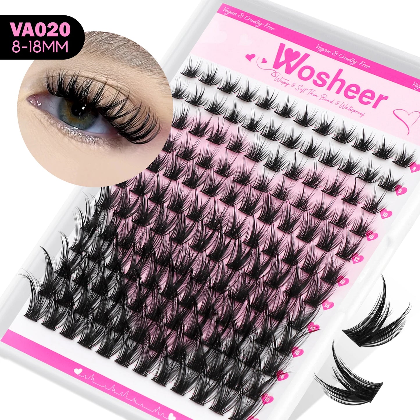 WOSHEER Manga Lash Clusters Kit – Clear Fairy Wet-Look Spiky Individual Anime Eyelashes