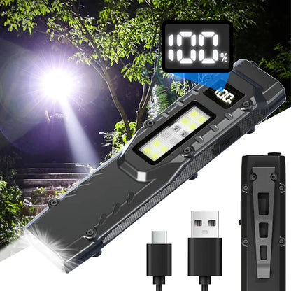 Portable 800 Lumens USB Rechargeable Tactical Flashlight – IPX4 Waterproof LED COB Work Light for Camping
