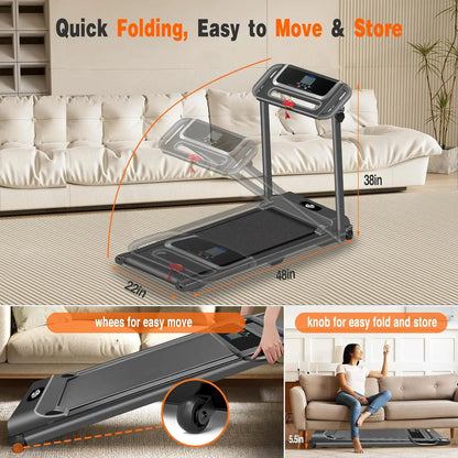 3.0HP Portable Foldable Treadmill for Home – Compact, LED Display with 12 Preset Programs