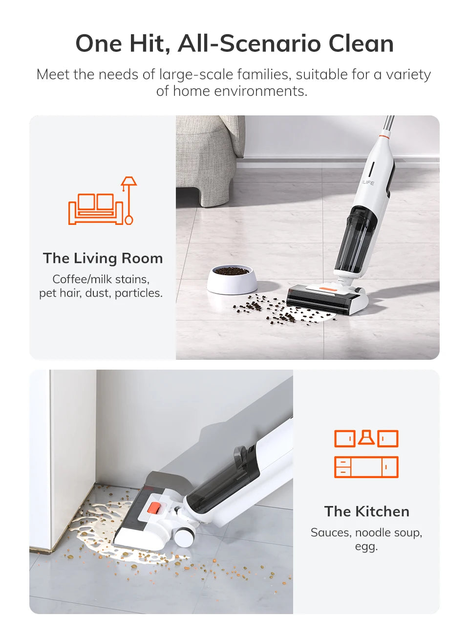 ILIFE W90 Cordless Wet Dry Smart Mop – 5500Pa Suction, Self-Cleaning in 1 Minute, Large Dual Water Tank