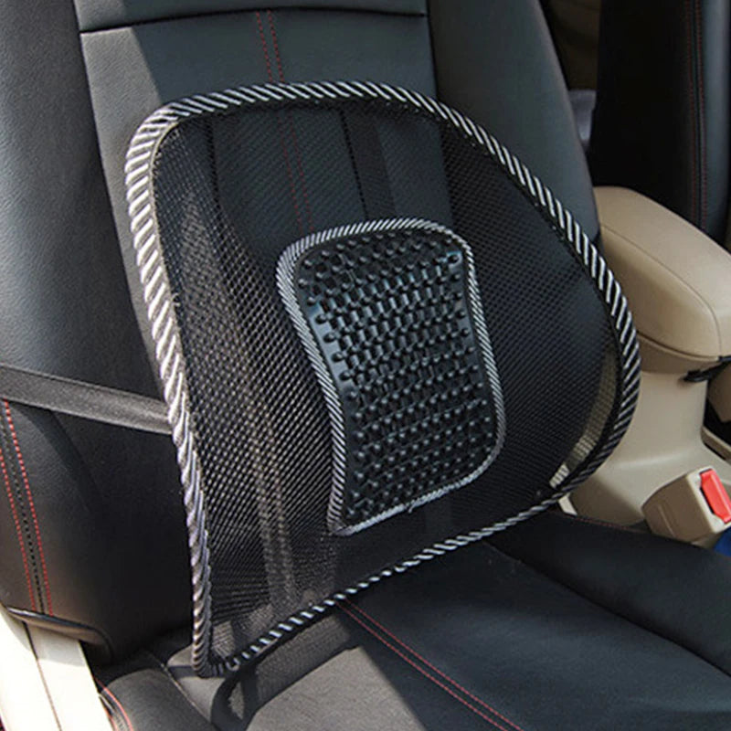 Black Mesh Back Lumbar Support Cushion - Massage Pad for Car Seat, Office Chair, Car Driver Comfort