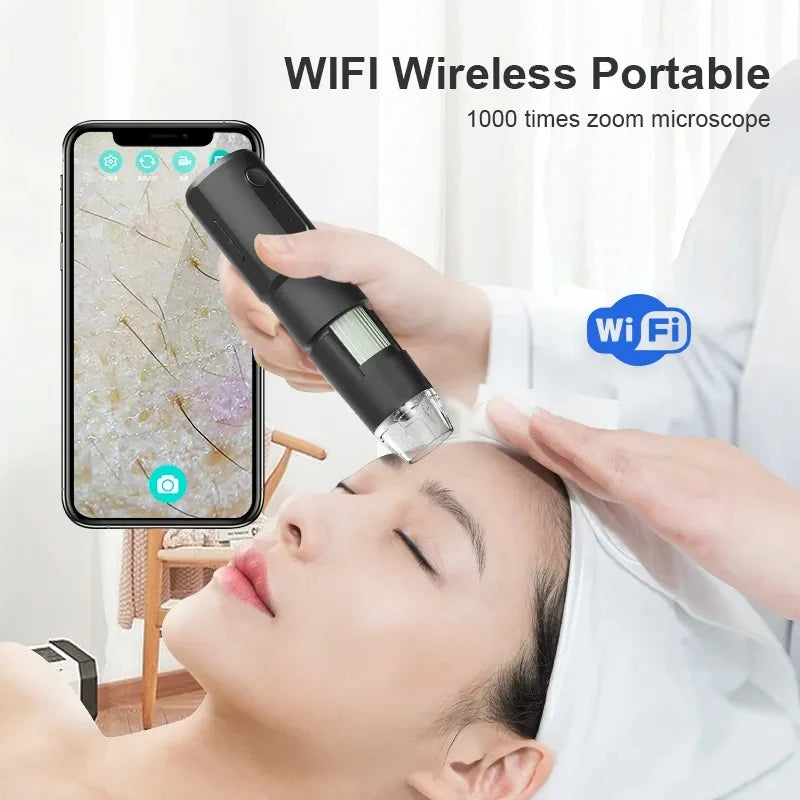 WiFi Digital Microscope - Wireless Electron Dermatoscope for Scalp Detection, Pores Magnifier & Skin Analyzer