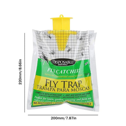Hanging Fly Trap Bags – Non-Toxic, Water-Soluble Disposable Fly Catchers for Home & Garden