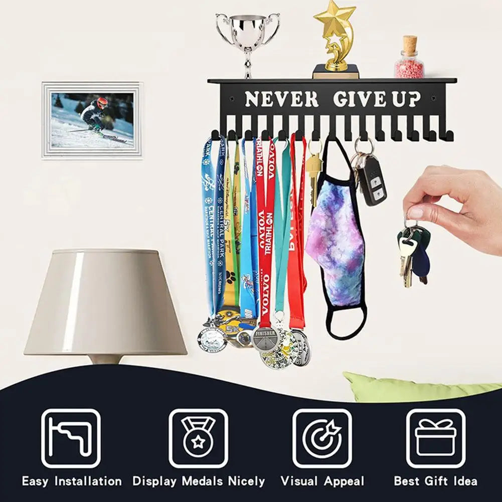 Sports Medal Display Rack – Metal Hanger Holder Organizer for Football, Basketball, Volleyball, and Ribbon Medals